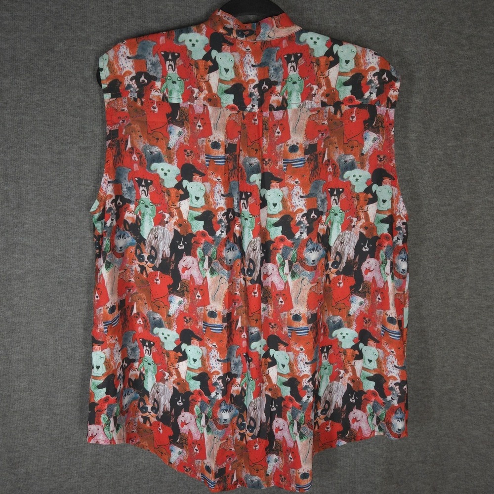 LaVieLente XL Sleeveless Dog Print Blouse Colorful Art Button Front Teacher - Picture 7 of 12